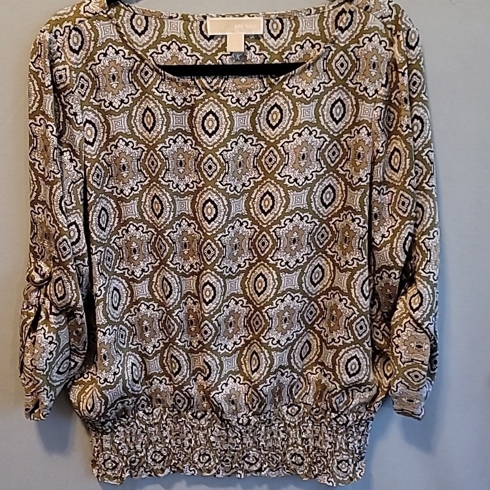 Michael Kors Olive Green & Brown Blouse Size Large